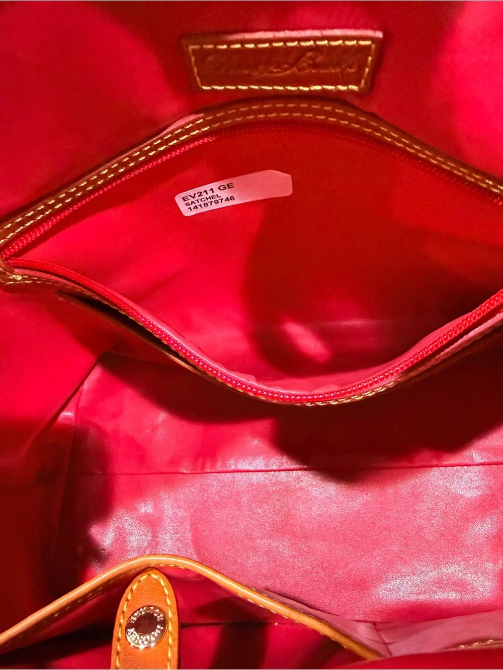 Dooney & Bourke Orange Leather Satchel with Tan Trim